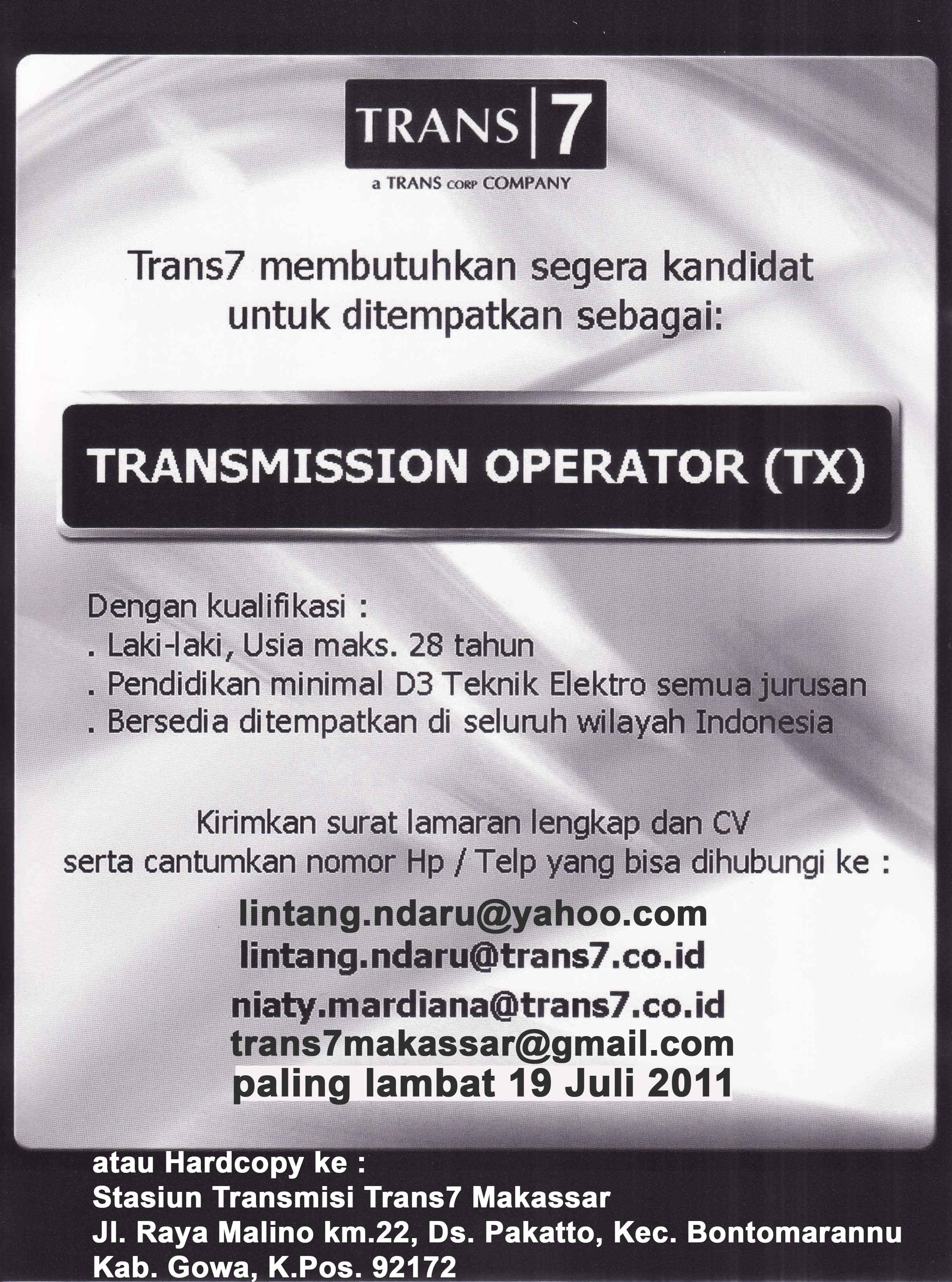 Lowongan Kerja Trans7  trans7makassar